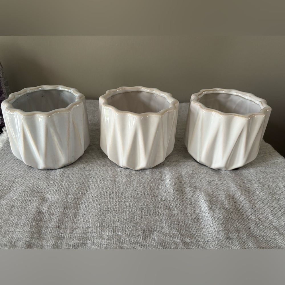 Set of Three White Ceramic Succulent Planters